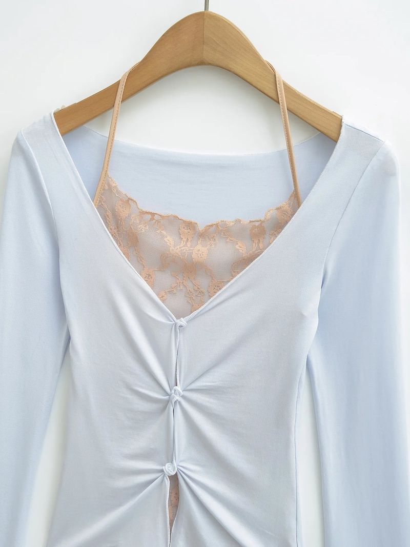 Lace Layered Slit Ribbon Top