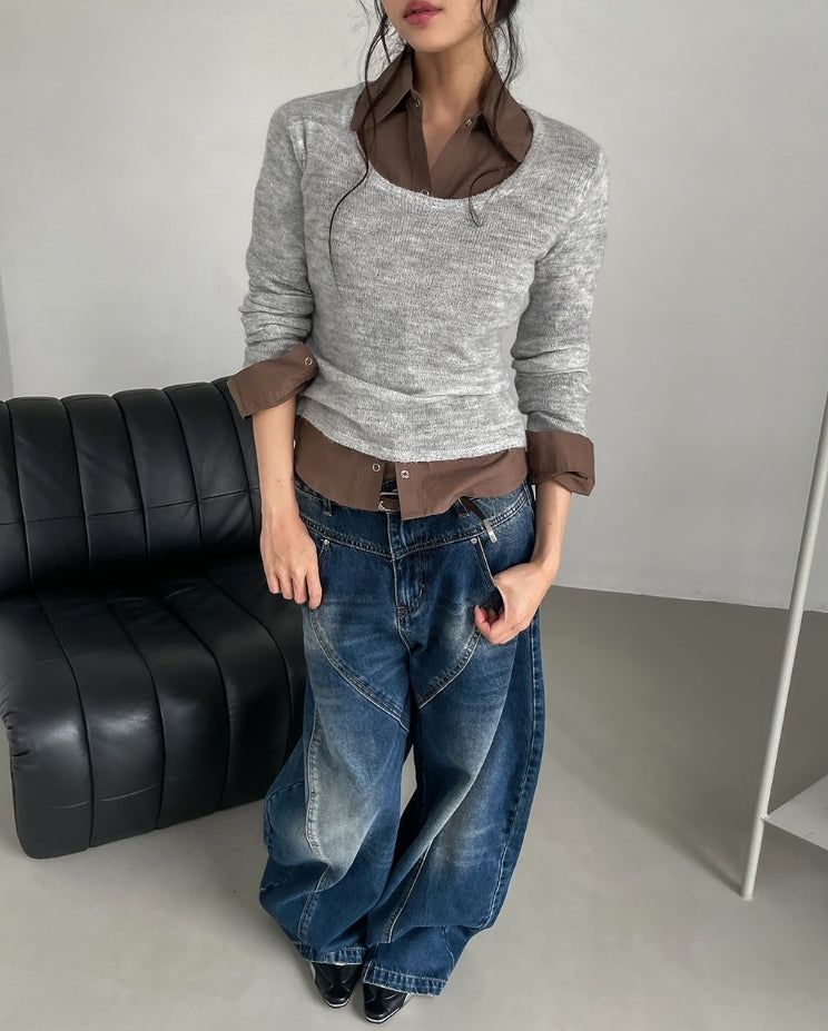 Tiv Curved Cut Balloon Denim Pants