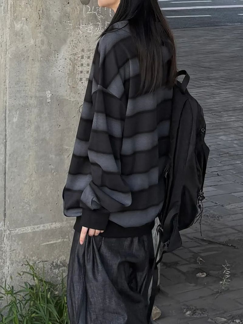 blur striped long strap hoodie