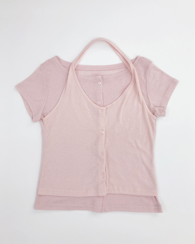 Dual-layer button T-shirt (4color)