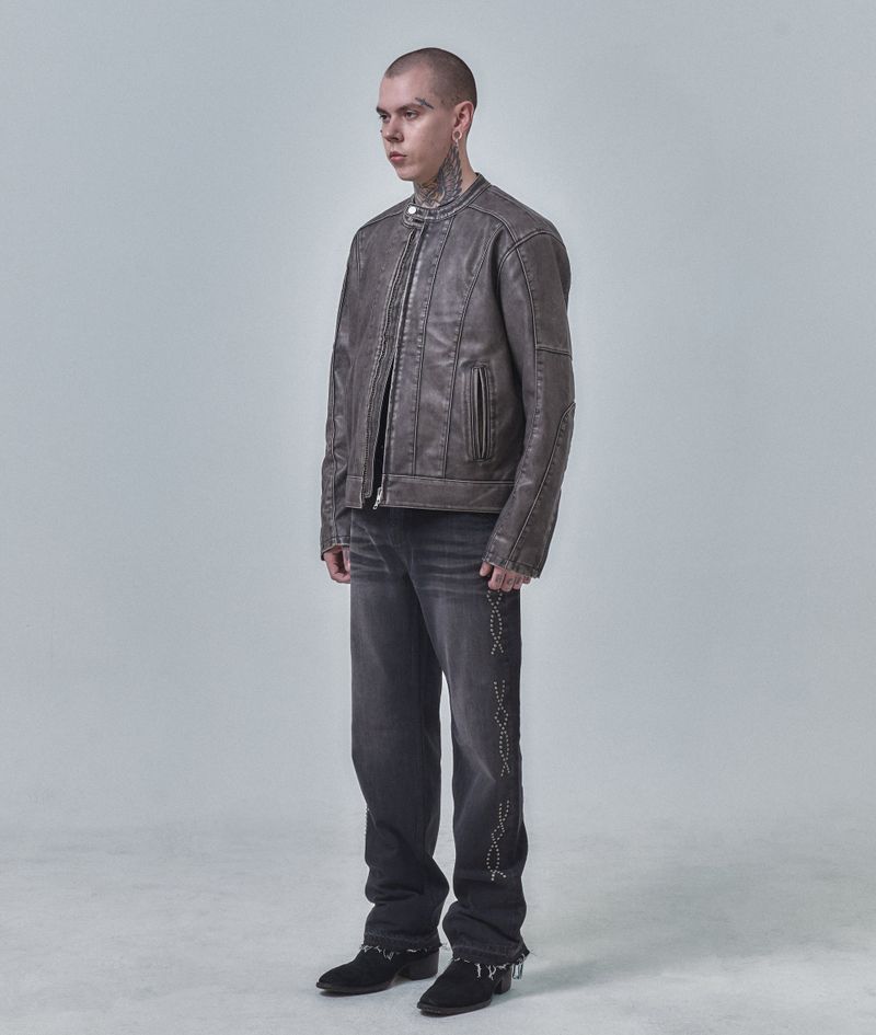  BIKER WASHING LEATHER JAKET L1 (GREY)