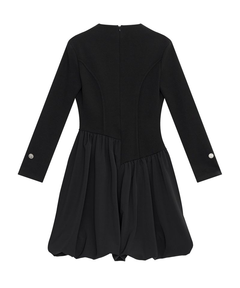 Raw Edge Balloon Dress _ BLACK