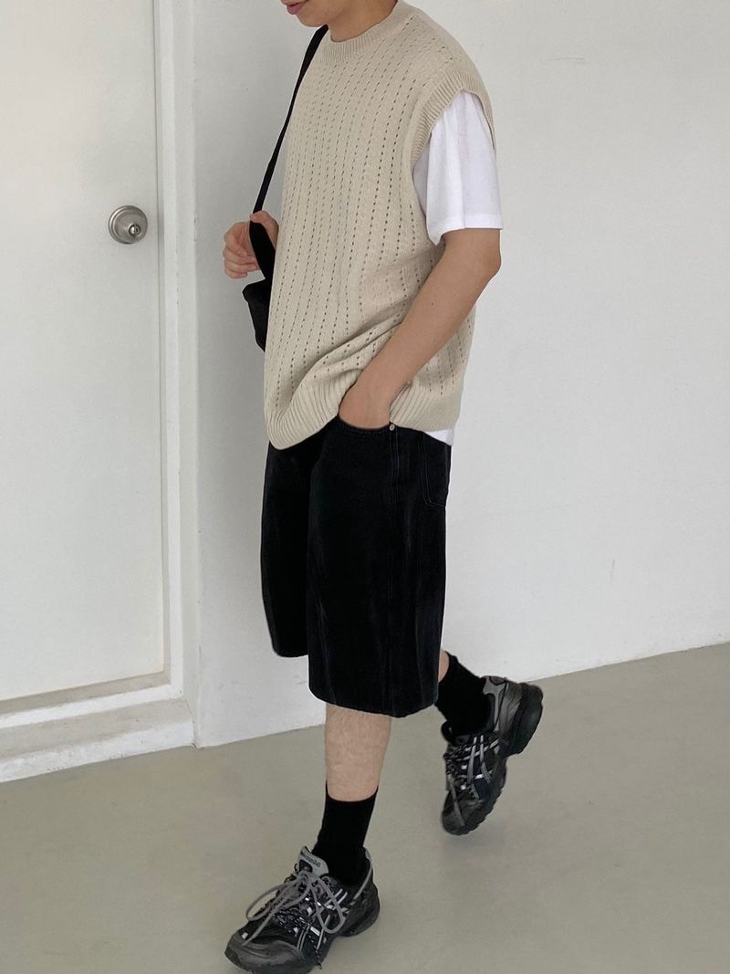 Punching knit round vest 2C