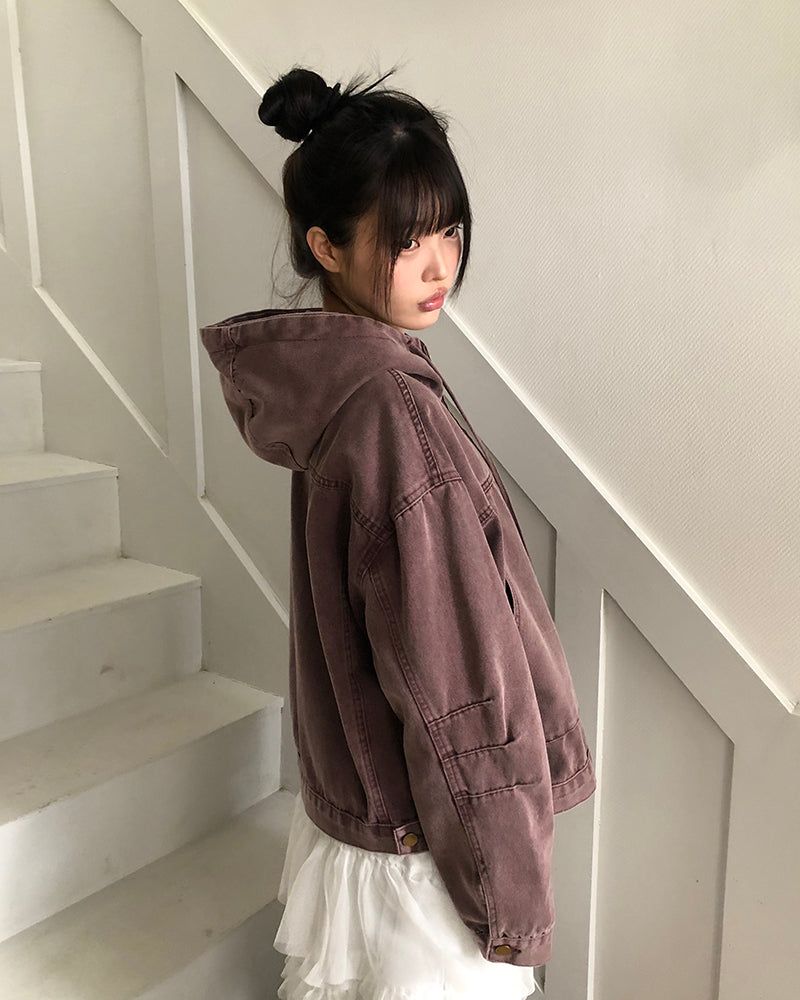 Jepu Pigment-Washed Hoodie Jacket