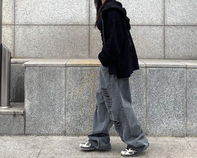 Kai Destroyed Black Jeans Wide Pants
