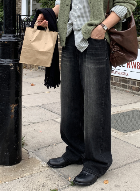 Jaypres 2502 Tinted Washed Denim Wide Pants