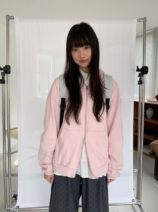BAON（バオン）の「 [ユニセックス]シキョウワッフルツーウェイオーバーフードジップアップ（トップス）」