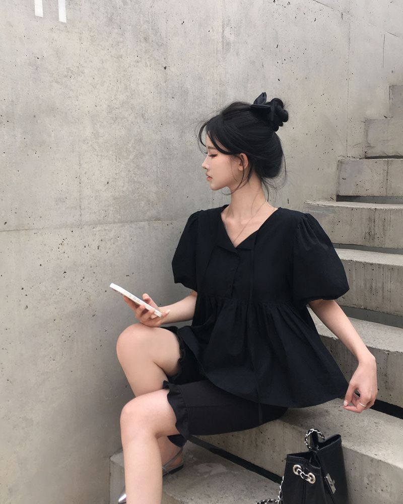 [MADE] Enma, short-sleeved balloon puff blouse