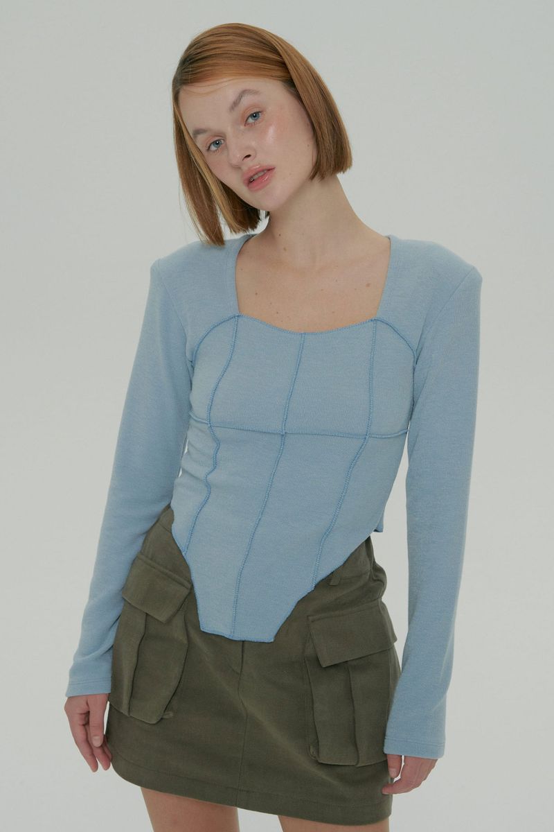 SOFT SQUARE NECK TOP / SKY BLUE