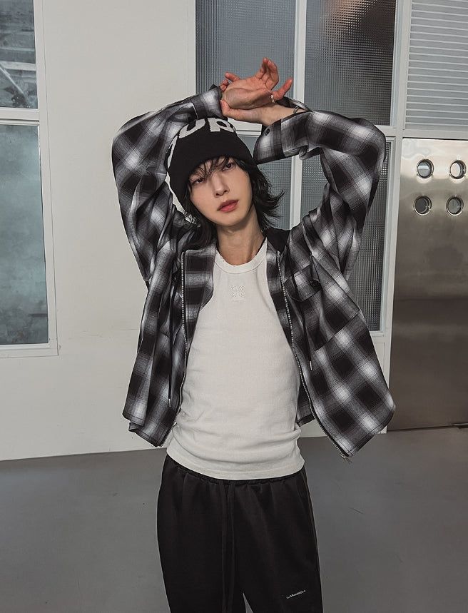 Philly loose fit checked hoodie jacket
