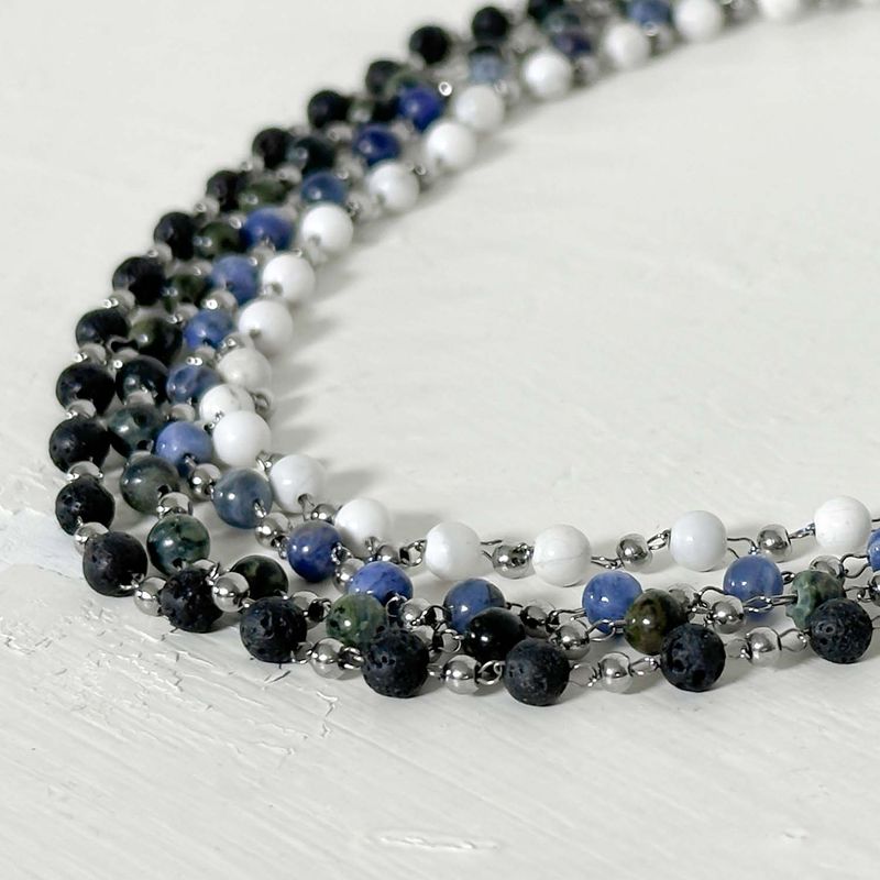 ss-Nature beads+ chain necklace_black