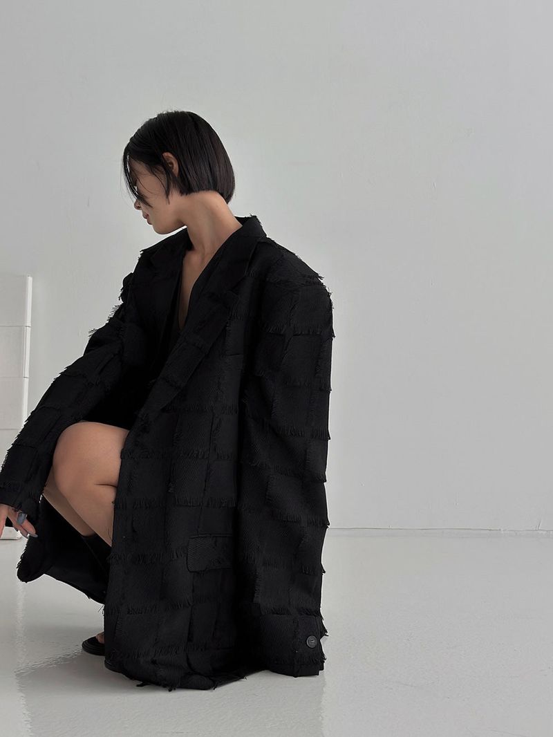 Pleddy Fringe Check Blazer (2color)