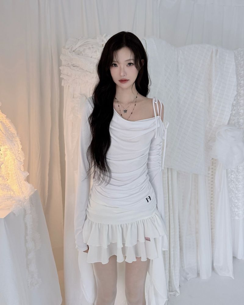 Cats Draping One-Shoulder Top