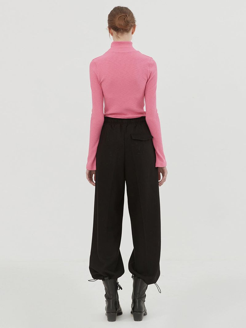 WOOL WIDE STRING PANT - BLACK
