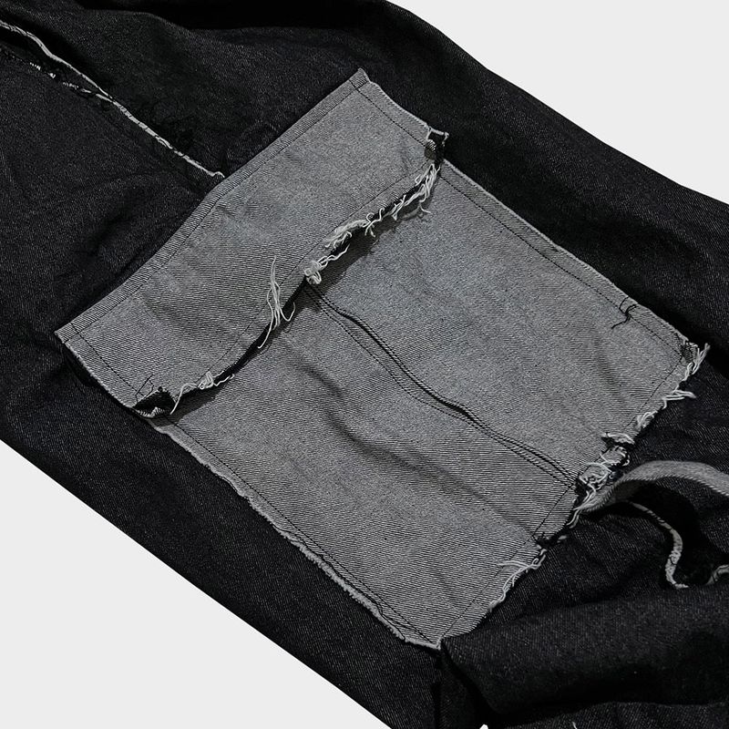 grunge roll-up denim pants_black