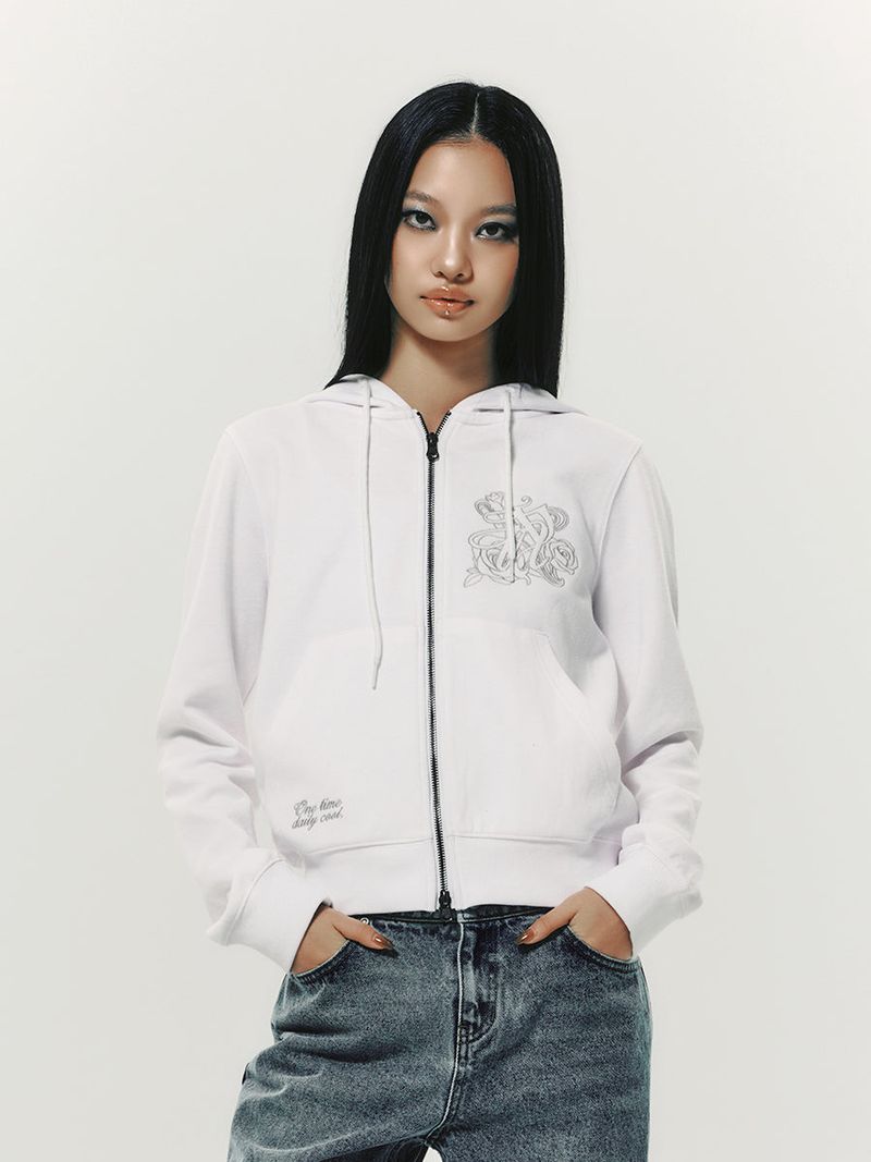 BURST INTO ROSE HOOD ZIP-UP WHITE