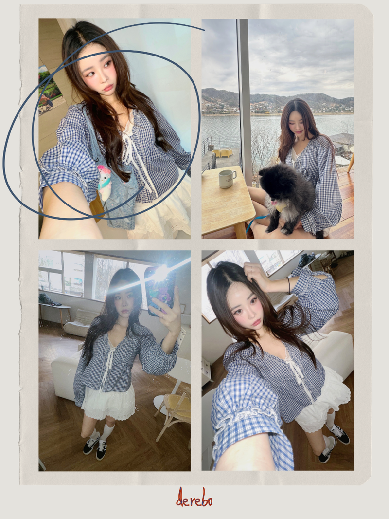 lovely blue checkered cotton blouse