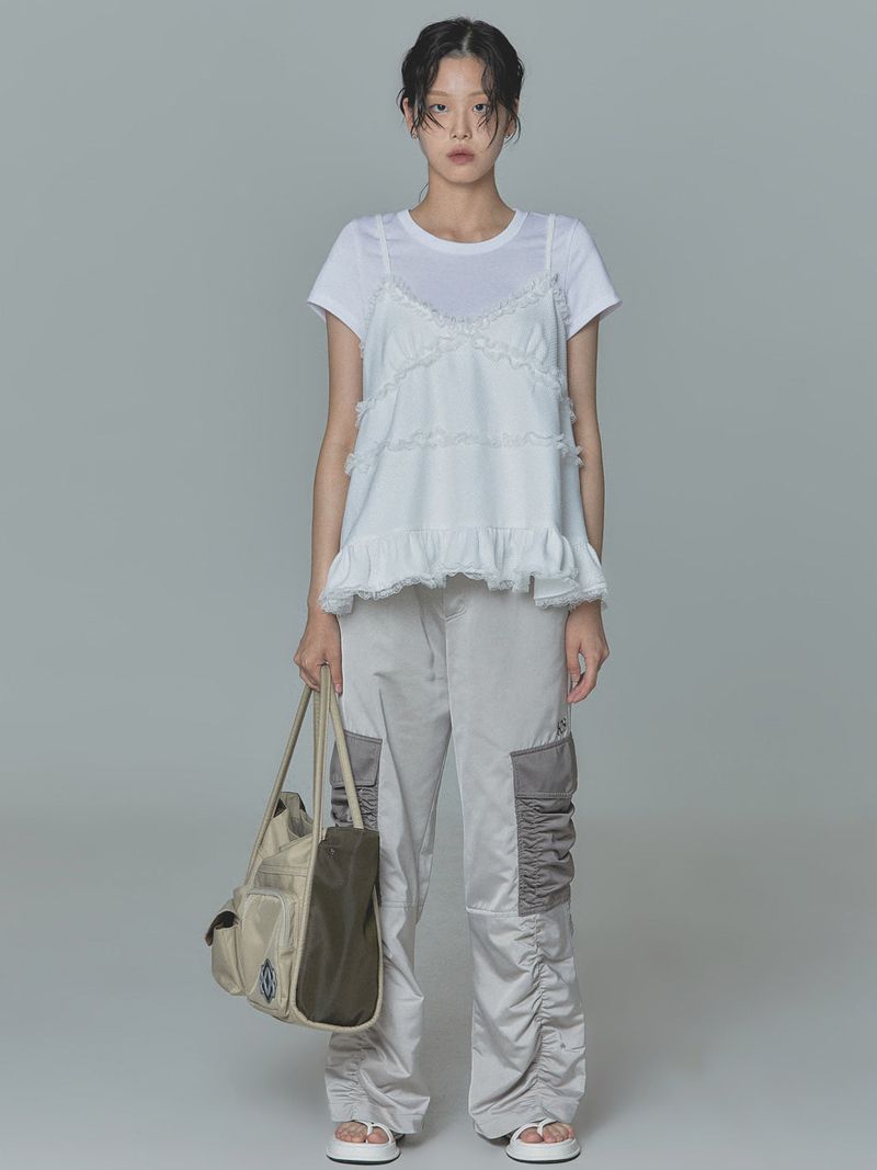 Satin Cargo Pants (Beige)