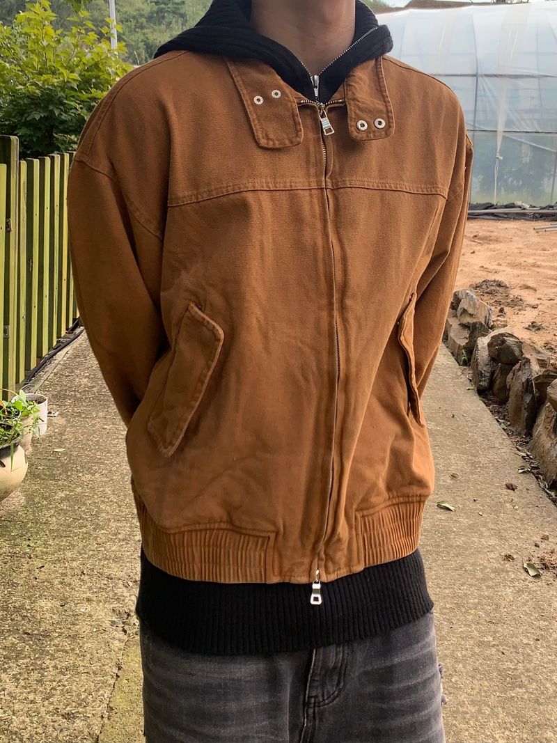 Rib Hood Half Zip-Up Knit