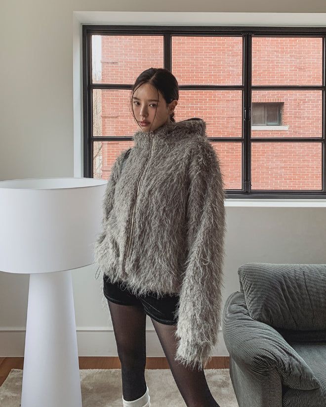 Lolo High Neck Fur Hooded Jumper