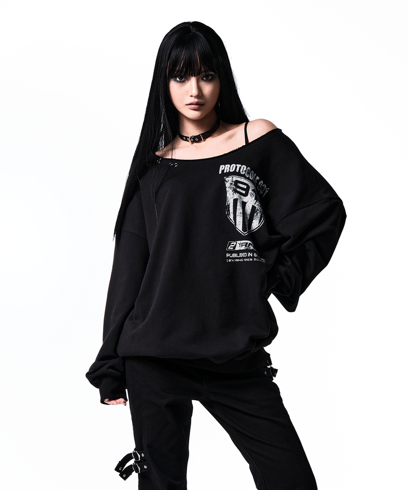 91 CREST PIERCING ONE-SHOULDER SWEATSHIRT BLACK