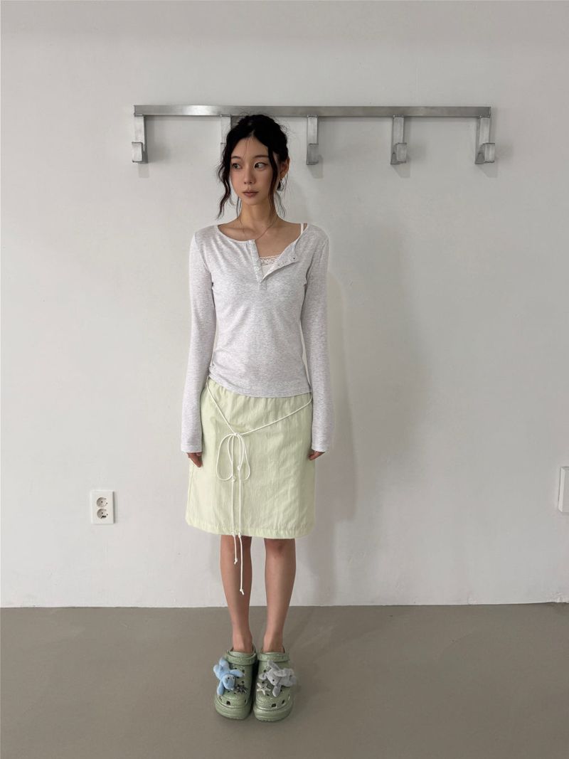 ブリーズ コットンモダール ヘンリーネック Tシャツ(Bio-Washing) -ライトミランジェ