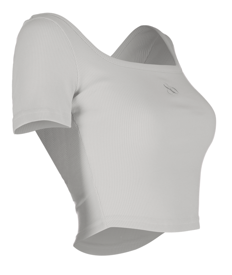  [Seow] Croped logo T-shirts, gray