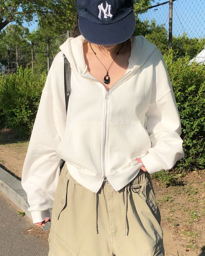 Solid Basic Two-Way Hood Zip-Up