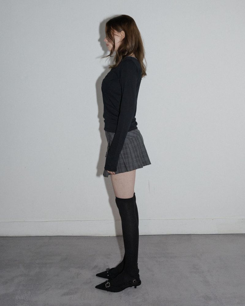 Buckle Pleated Mini Skirt Check