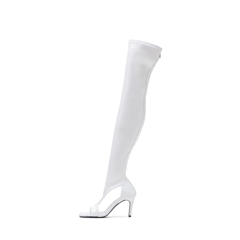 Side Cut-Out Open Toe Boots Heel(White)
