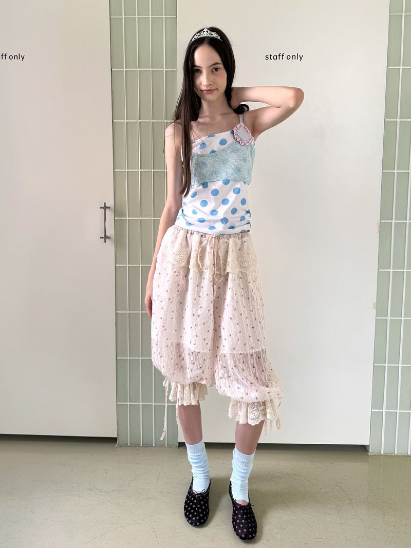 UnsocialNight（アンソーシャルナイト）の「UnsocialNight レースフリル切替 リボンクロップドパンツ（パンツ）」