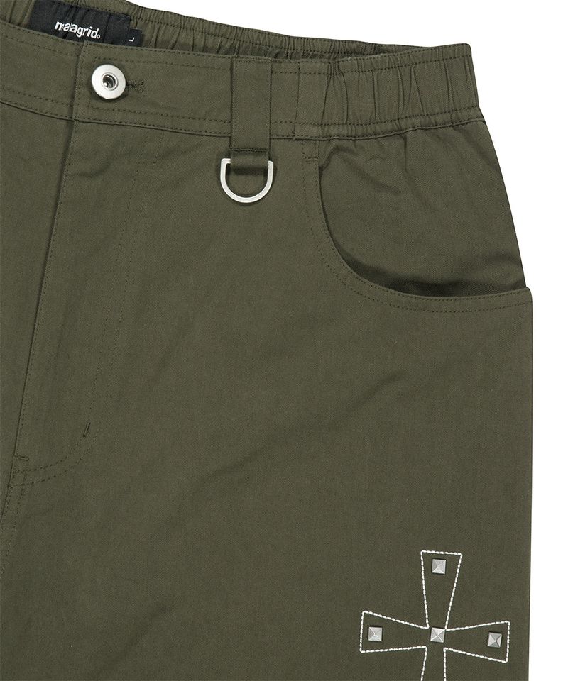 CROSS STUD TWILL SHORTS_KHAKI