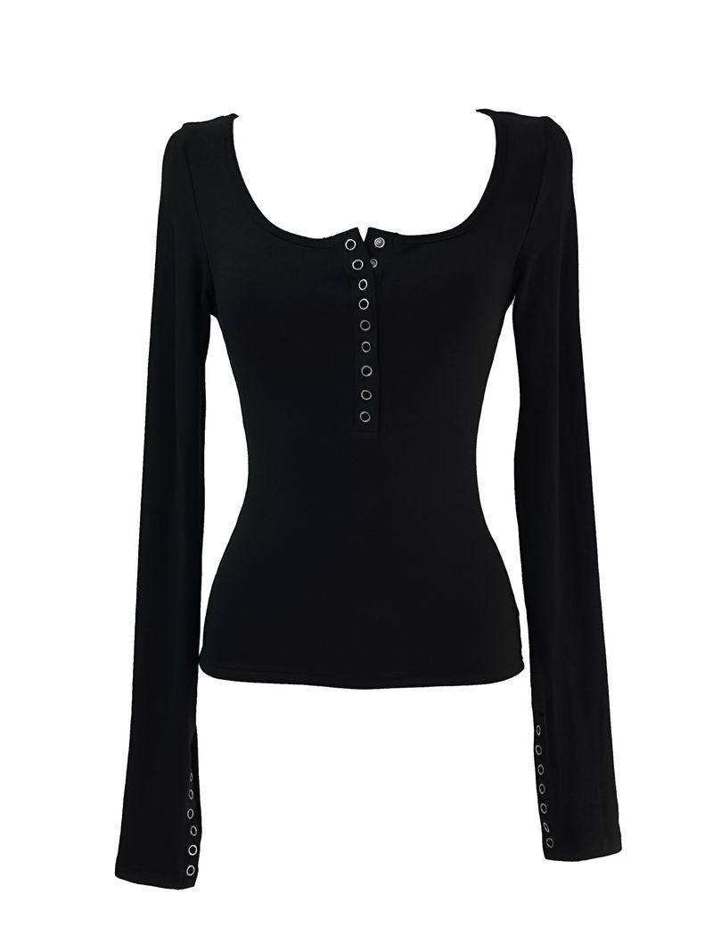 rock chic black button long sleeve T