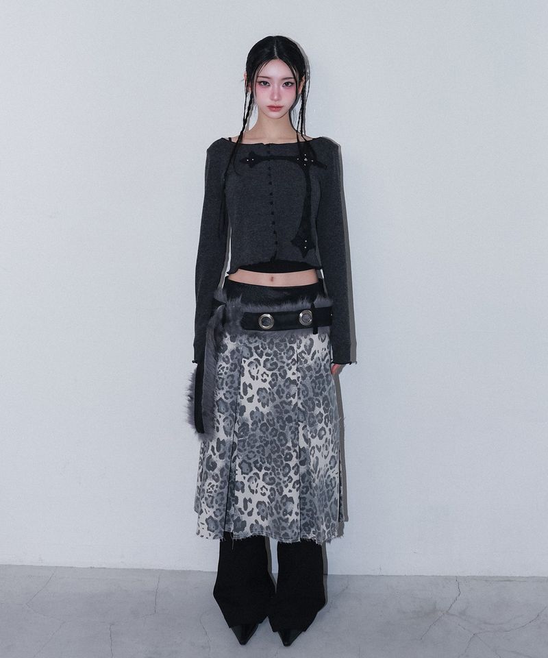 leopard long pleats wrap sk - leopard