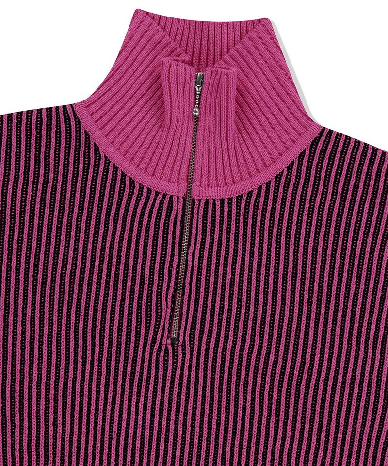 CUTTING CONTRAST HALF ZIP-UP KNIT
