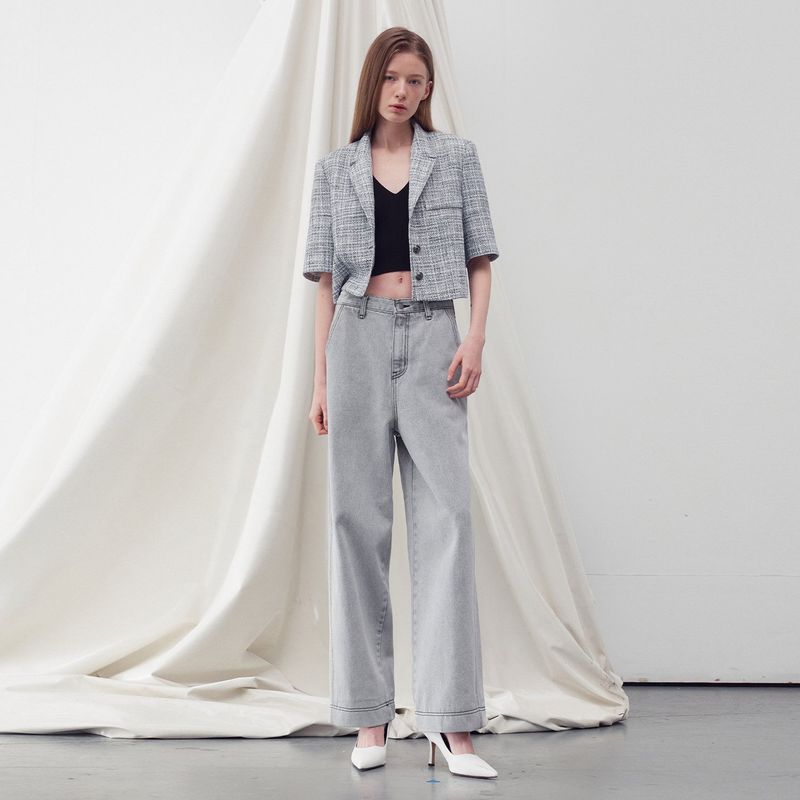 WASHED DENIM STRAIGHT LEG PANTS
