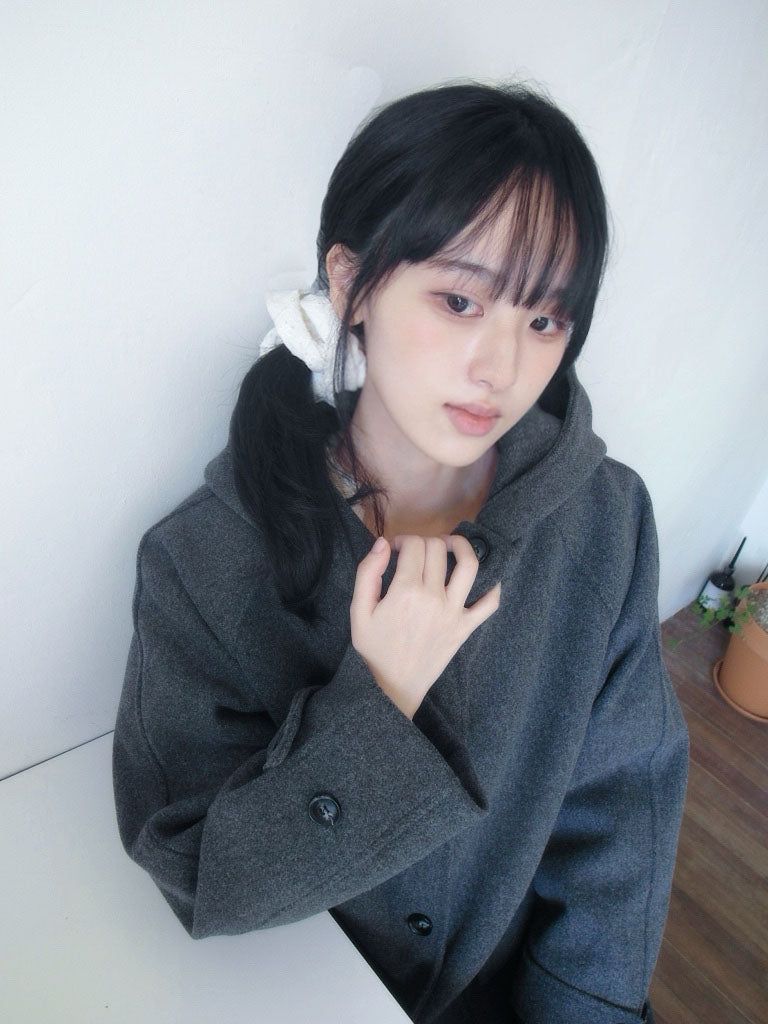 Half neck quilted wool half midi coat