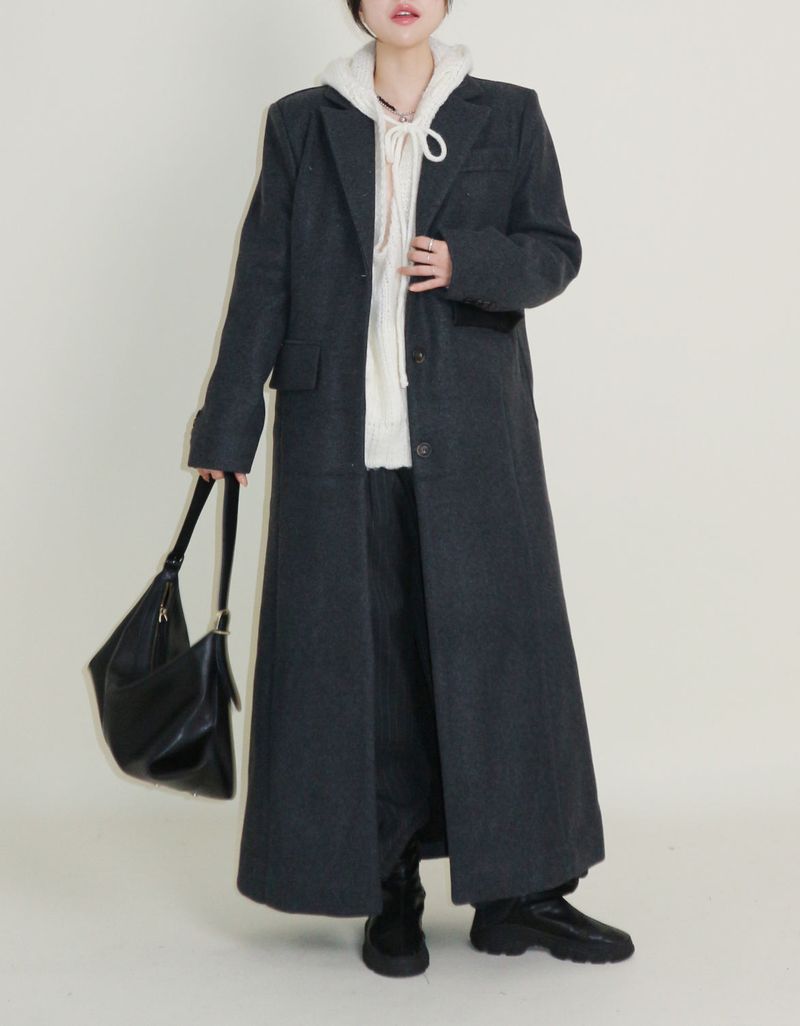 Stutch Solid Wool Long Coat (Lining Fleece-lined)