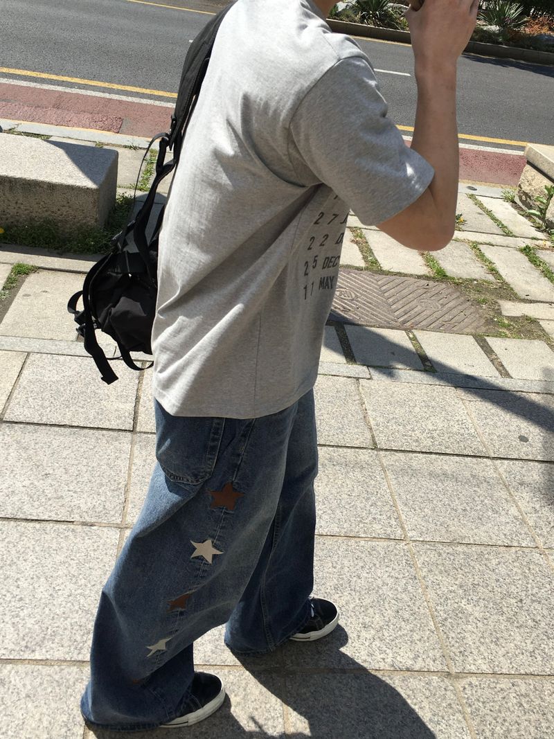 Kaz Star Embroidered Wide Denim Pants