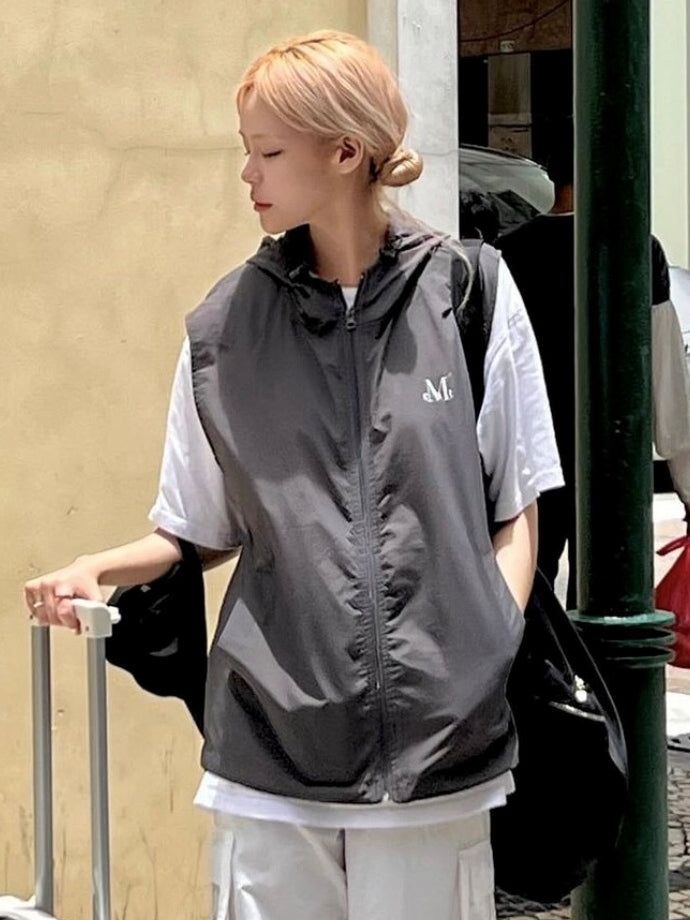 TECH NYLON HOOD VEST (Black, Charcoal) 