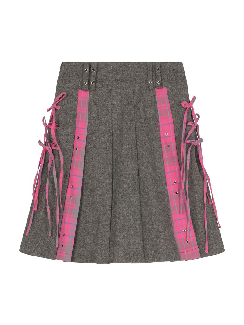 PLAID PLEATED MIDI SKIRT (PINK)
