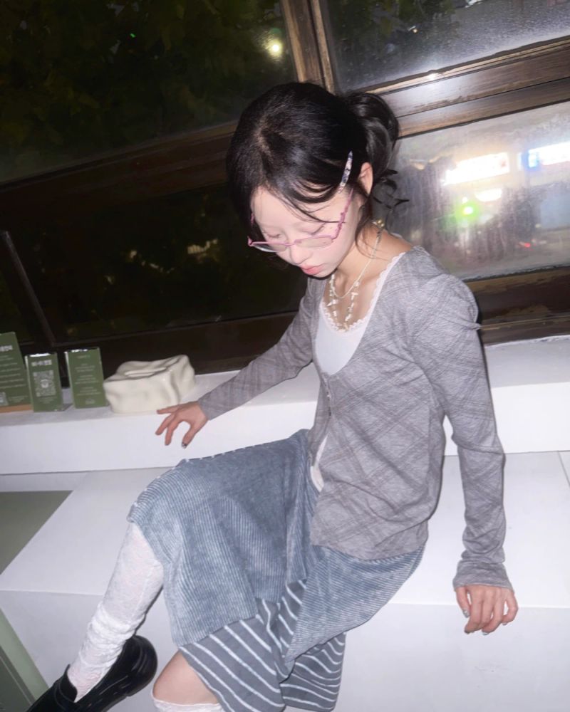 (2color) Flower Mix Stripe Flare Skirt