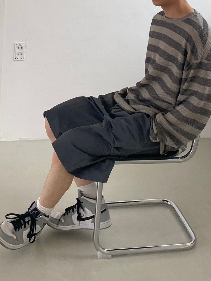 Nylon wide banding half pants 2C