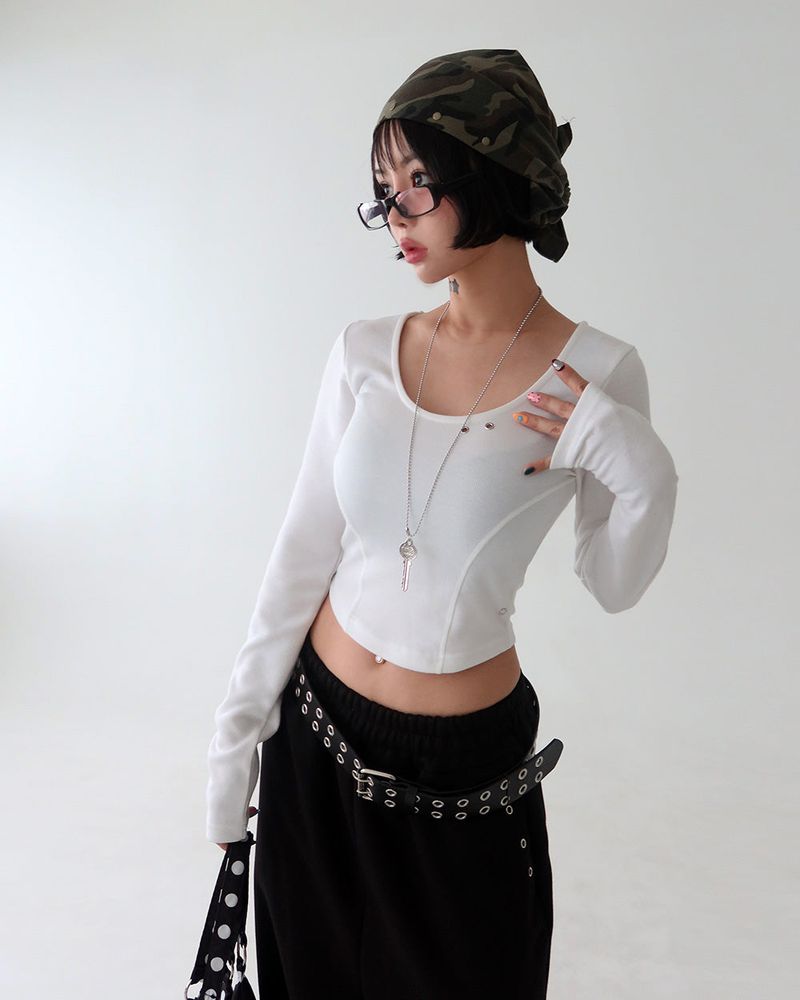 Punching eyelet string wide pants