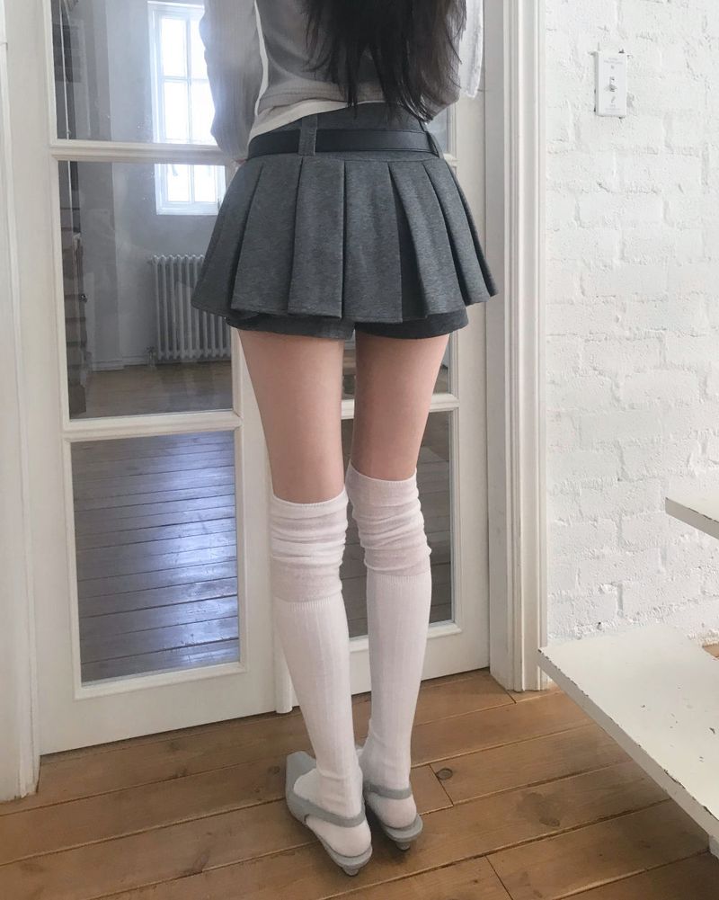 blur layered double over knee socks