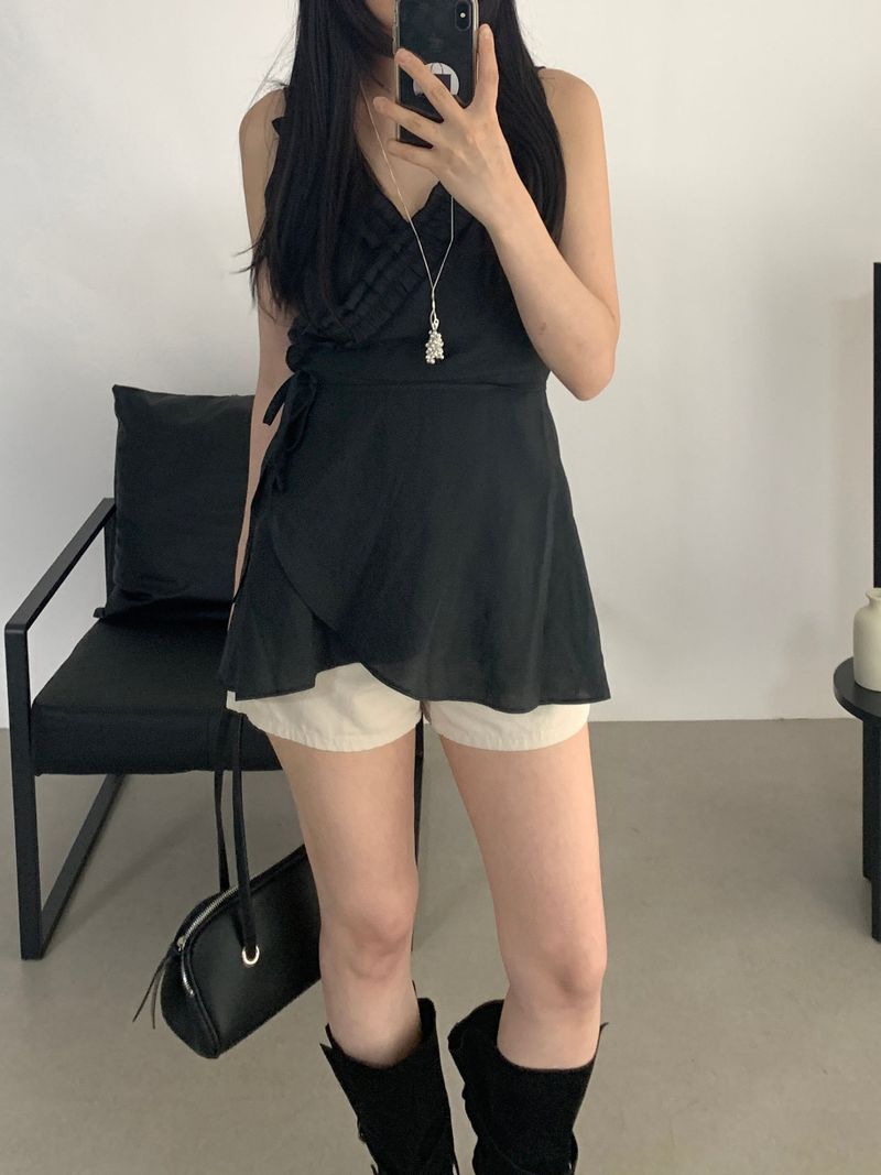 Sylvia Frill Sleeveless Long Blouse