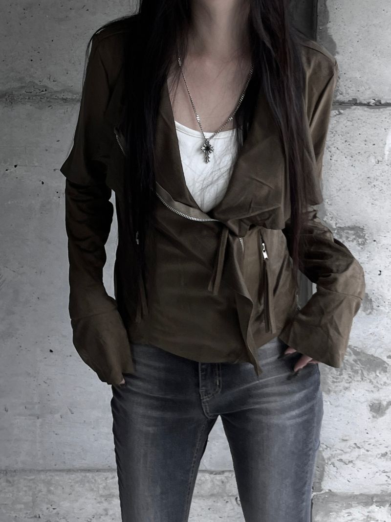 suede drape rider jacket (2color)
