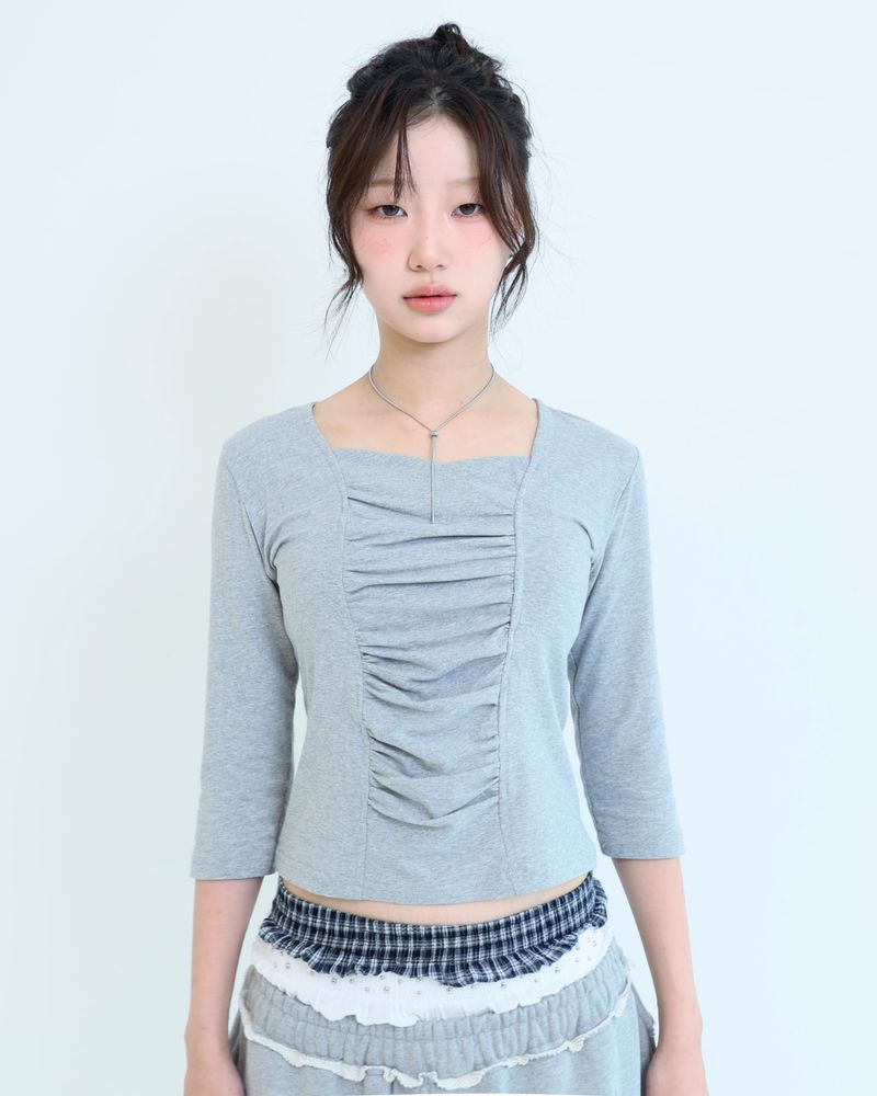 Sqare neked baby tee - Gray