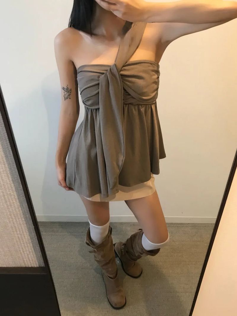 Coco Shirring Bustier Flare Sleeveless Top