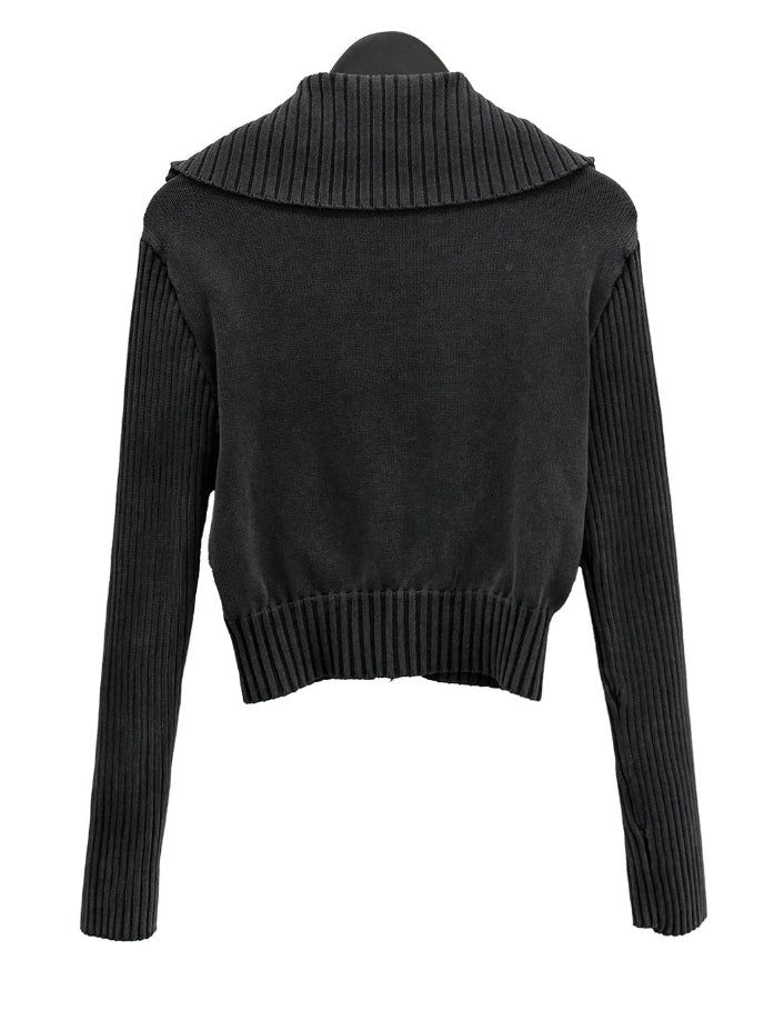 Hard high-neck washed knit zip-up